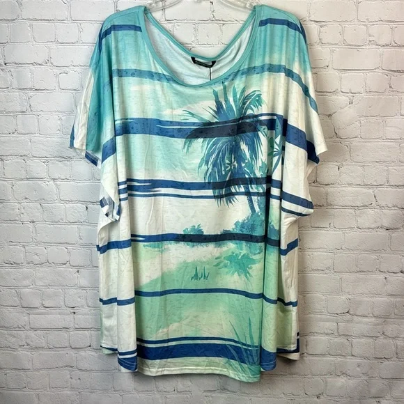 BloomChic Palm Print Dolman Sleeve Top Size 28 (5X) - Picture 2 of 5